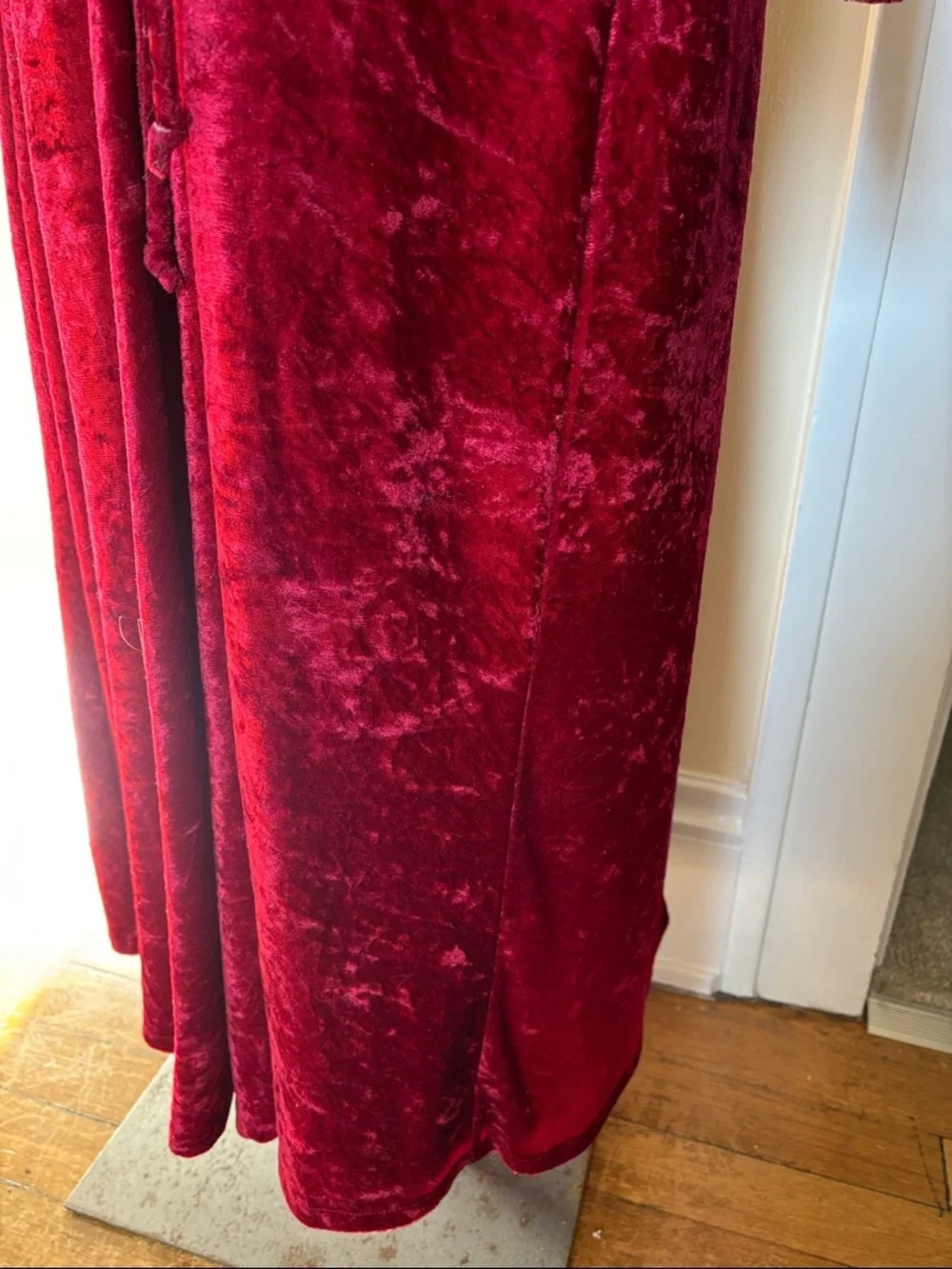 Vintage Red Crushed Velvet Long Sleeve Full Button-Front Corset Back